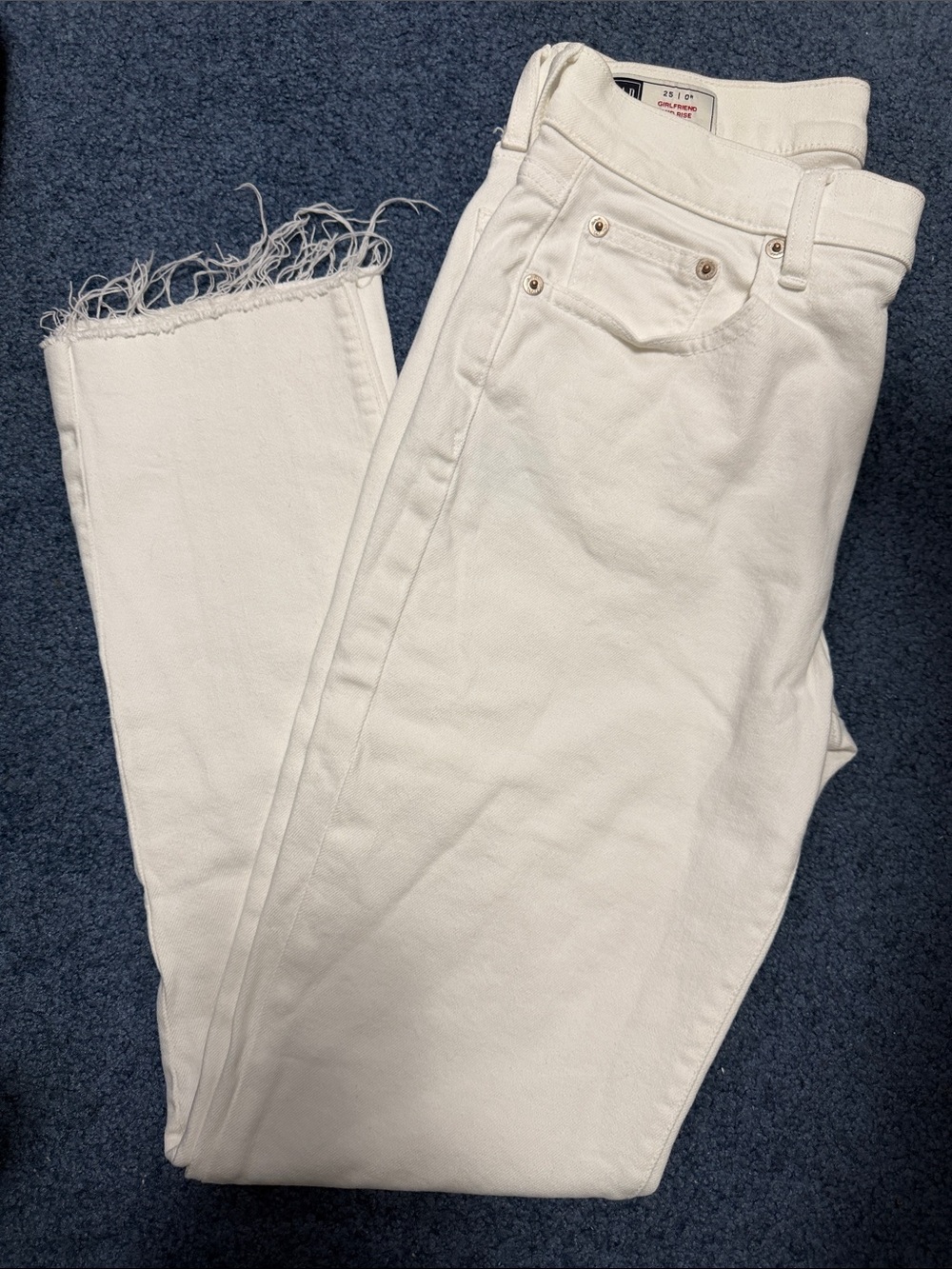 GAP White Mid-Rise Girlfriend Jeans with Frayed Hem